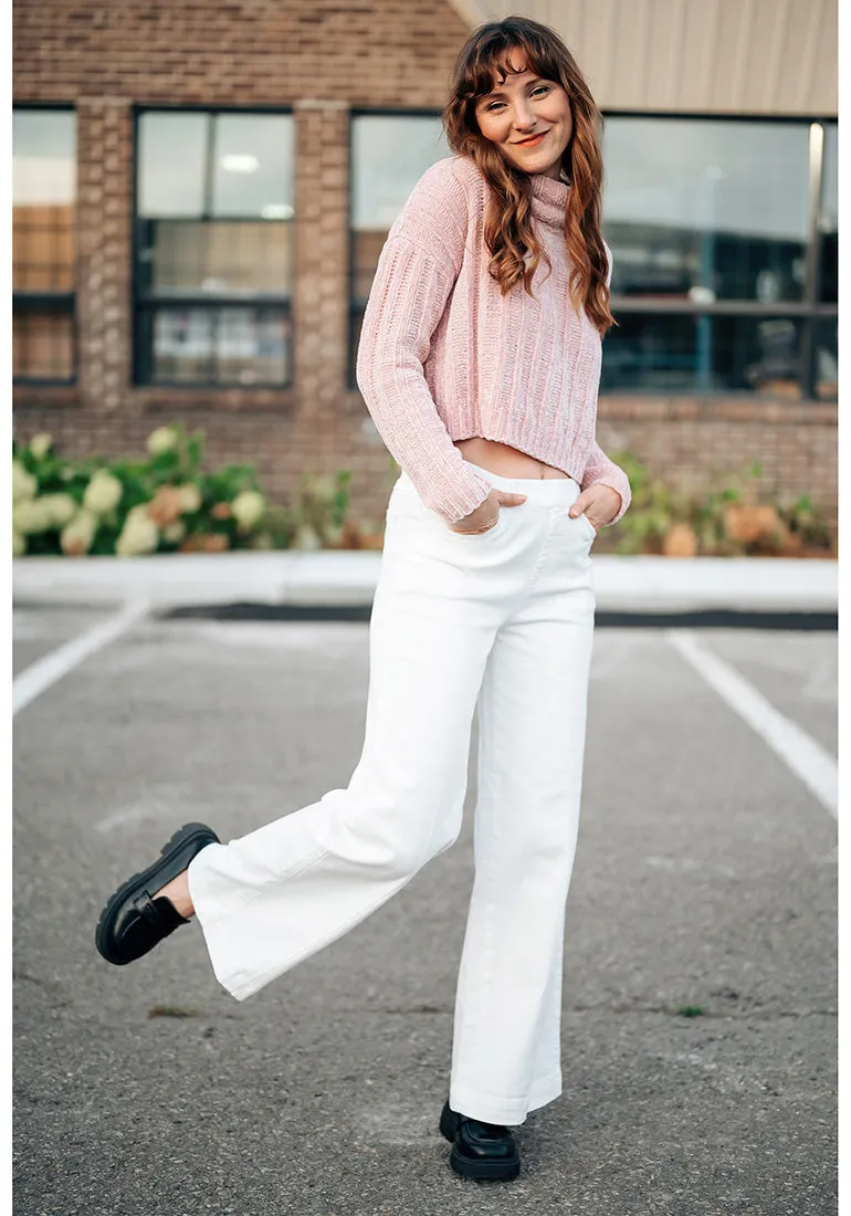 Bright White Women's Stretchy Pull On Jeans High Waisted Denim Pants