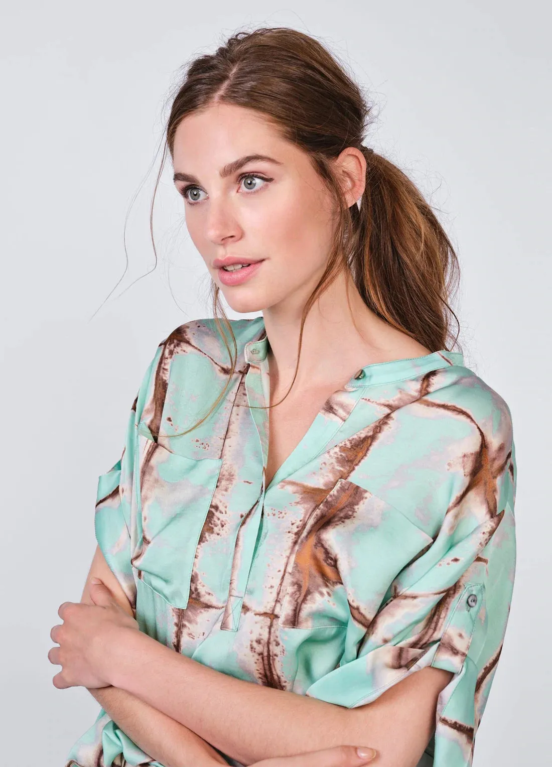 Summum Tie Dye Top With Checked Print