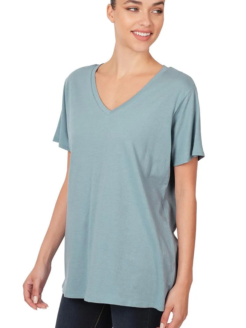 V-Neck Comfy Loose Fitting Cotton Short Sleeve Tee (6 Options)