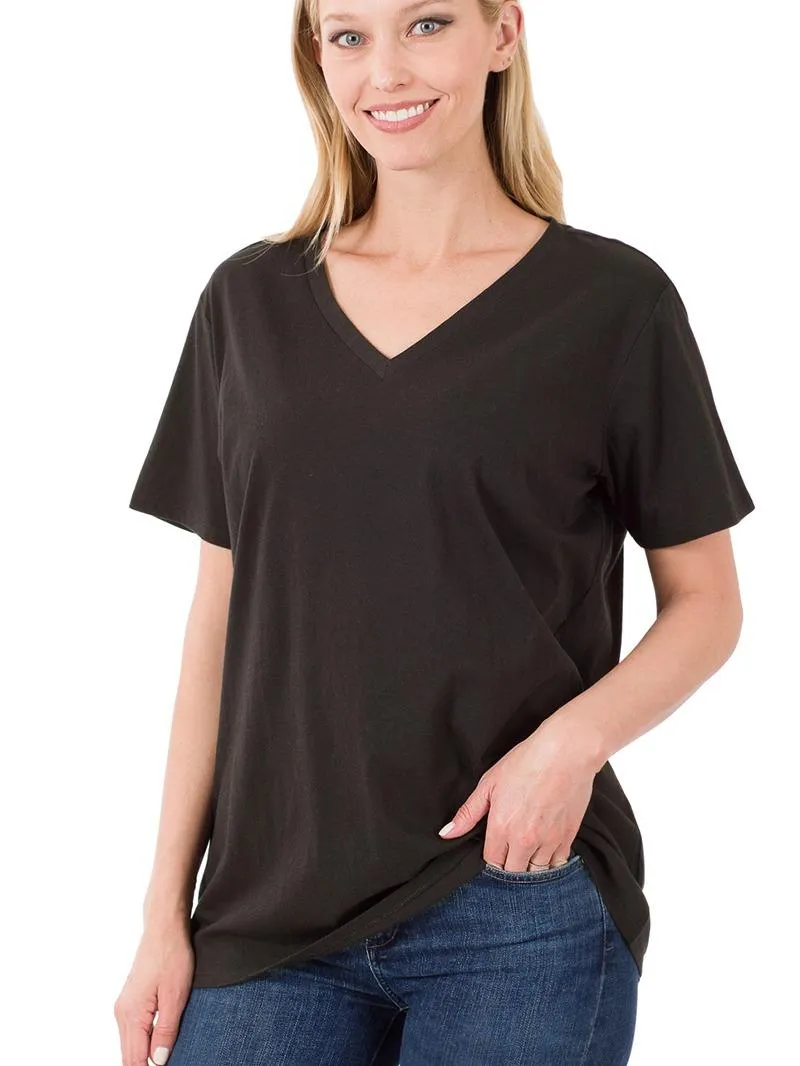V-Neck Comfy Loose Fitting Cotton Short Sleeve Tee (6 Options)