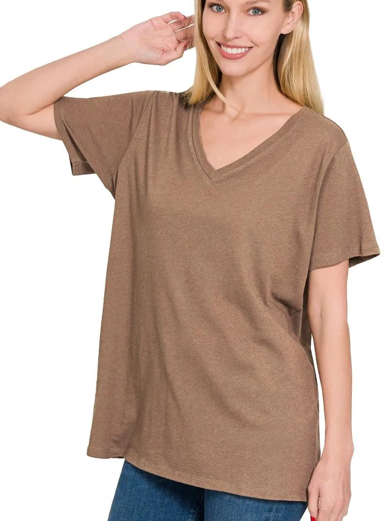 V-Neck Comfy Loose Fitting Cotton Short Sleeve Tee (6 Options)