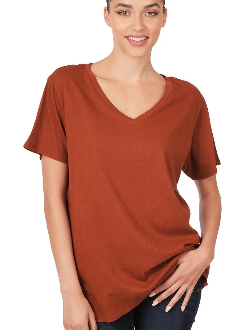 V-Neck Comfy Loose Fitting Cotton Short Sleeve Tee (6 Options)