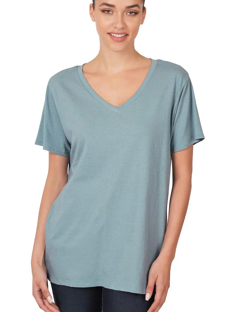 V-Neck Comfy Loose Fitting Cotton Short Sleeve Tee (6 Options)