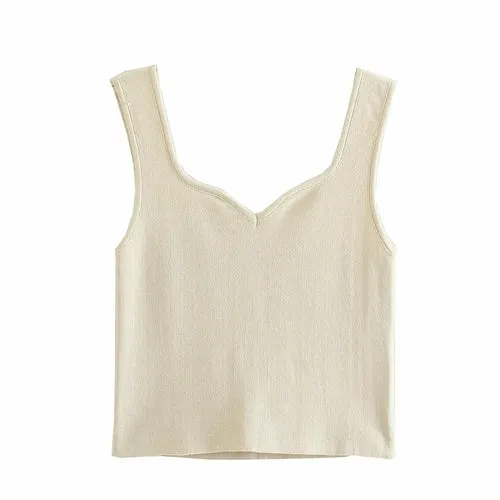 V Neck Summer White Crop Top Women Casual Backless Sleeveless Basic T