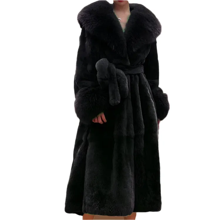 Women's Long Faux Fur Coat - Thick Warm Winter Mink Fur Jacket with Fur Collar, Oversized Feather Outerwear, Luxury Women's Clothing