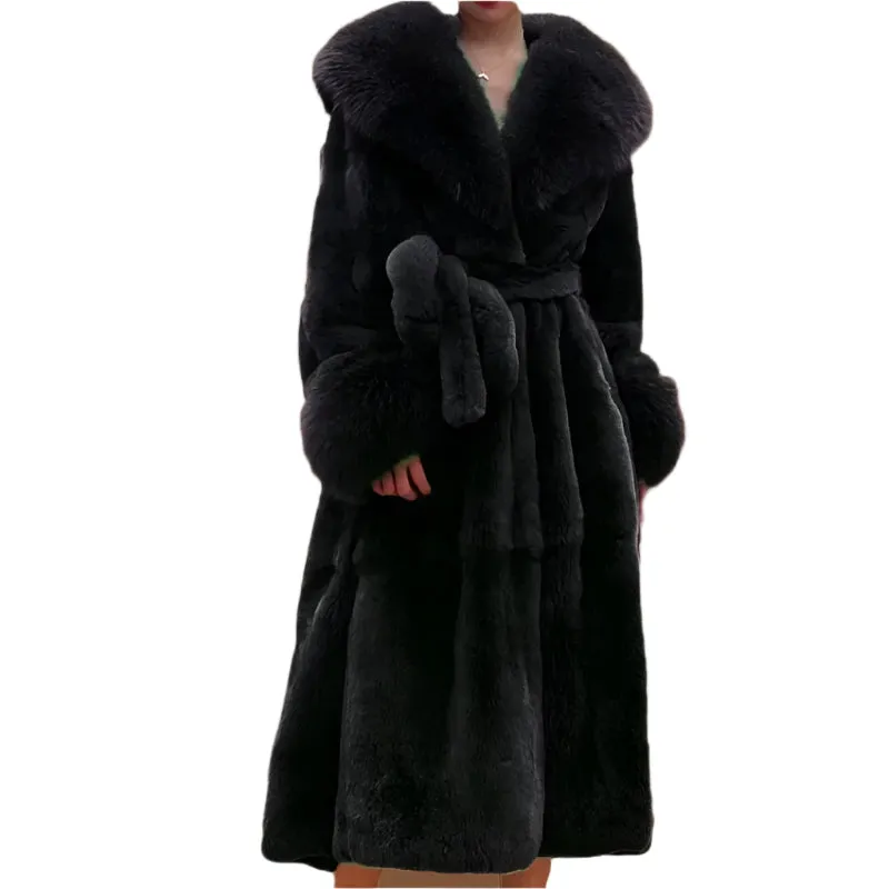 Women's Long Faux Fur Coat - Thick Warm Winter Mink Fur Jacket with Fur Collar, Oversized Feather Outerwear, Luxury Women's Clothing
